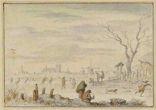 Winterlandschaft mit Schlittschuhläufern