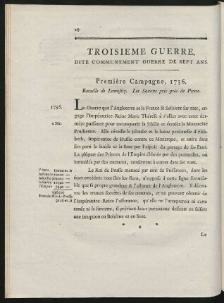 Troisième Guerre. Dite Communement Guerre De Sept Ans.