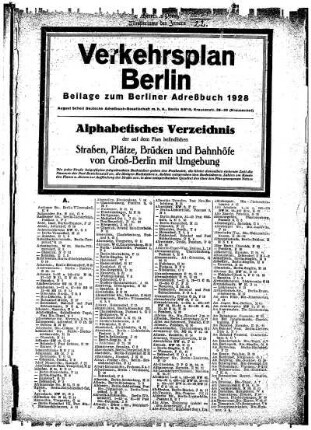 Verkehrsplan Berlin Beilage zum Berliner Adreßbuch 1928