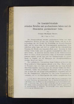 Die Kontakt-Potentiale zwischen Metallen und geschmolzenen Salzen und die Dissociation geschmolzener Salze.