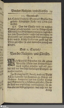 Das 5. Capitel, Von der Religion, und Clerisey