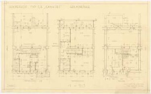 Gesamtbebauungsplan Ankara Ankara Kooperatifi. Haustypen: Typ C3, CANKIRI, Reihenhaus 3 Zimmer, Grundriss Kellergeschoss, Erdgeschoss und Obergeschoss 1:50