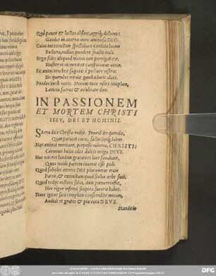 In Passionem Et Mortem Christi Iesu, Dei Et Hominis.