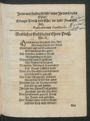 Weibliches Geschlechts Ehren-Preiß.