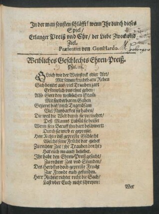 Weibliches Geschlechts Ehren-Preiß.