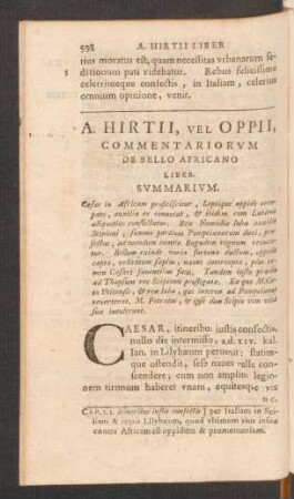 A. Hirtii, Vel Oppii, Commentariorum De Bello Africano.