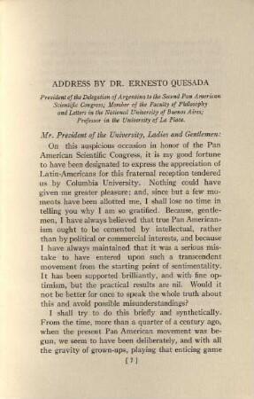 Address by Dr. Ernesto Quesada