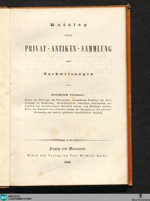 Katalog einer Privat-Antiken-Sammlung : mit Nachweisungen