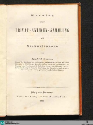 Katalog einer Privat-Antiken-Sammlung : mit Nachweisungen