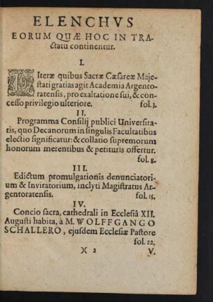Elenchus Eorum Quae Hoc In Tractatu continentur.