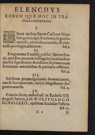 Elenchus Eorum Quae Hoc In Tractatu continentur.