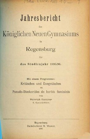 Jahresbericht : für das Schuljahr .... 1895/96