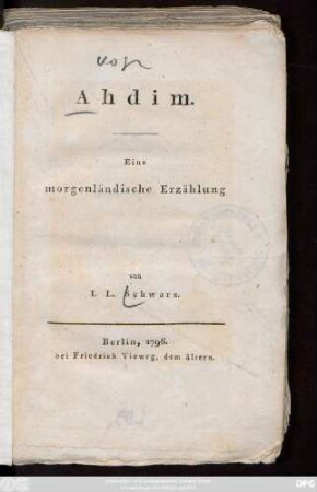 Ahdim : Eine morgenländische Erzählung
