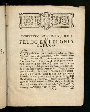 3-27, Dissertatio Inauguralis Juridica de Feudo Ex Felonia Caduco