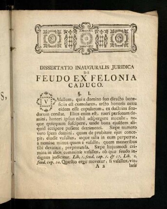 3-27, Dissertatio Inauguralis Juridica de Feudo Ex Felonia Caduco