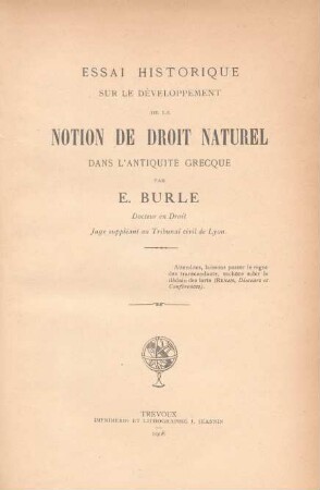 Essai historique sur le développement de la notion de droit naturel dans l'antiquité grecque