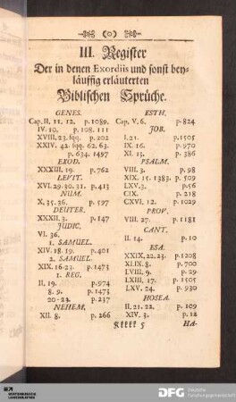 III. Register Der in denen Exordiis und sonst beyläuffig erläuterten Biblischen Sprüche.