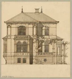 Ländliches Wohnhaus, Berlin-Lichterfelde Monatskonkurrenz April 1881: Aufriss Seitenansicht