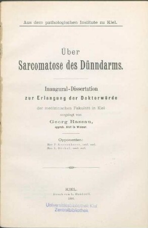 Über Sarcomatose des Dünndarms