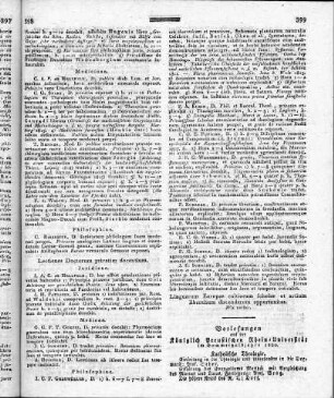Vorlesungen auf der königlichen Rhein-Universität im Sommerhalbjahr 1820.