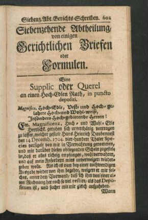 Siebenzehende Abtheilung, von einigen Gerichtlichen Briefen oder Formulen.