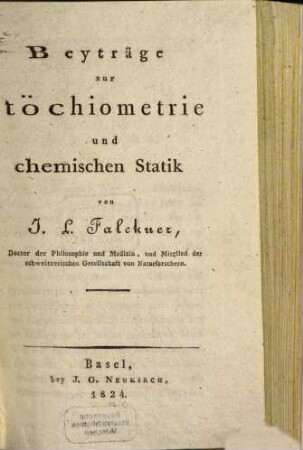 Beytraege zur Stoechiometrie und chemischen Statik