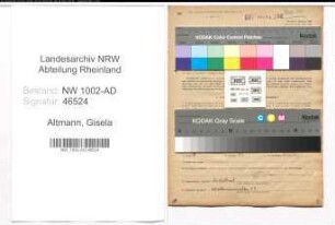 Entnazifizierung Gisela Altmann, geb. 13.10.1922 (Kontoristin)
