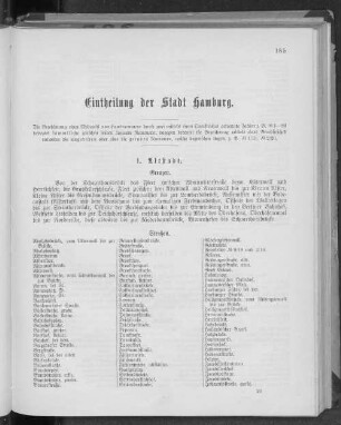 Eintheilung der Stadt Hamburg.