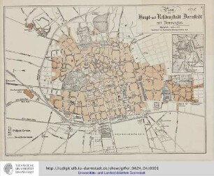 Plan der Haupt- und Residenzstadt Darmstadt mit Bessungen / gezeichn. von Ober-Domänen-Kanzlist Heberer