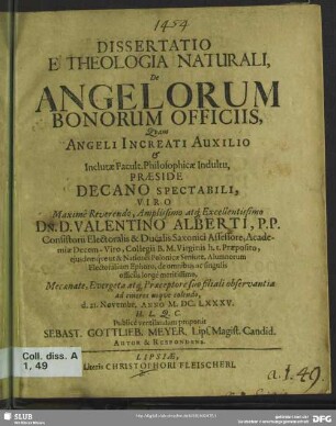 Dissertatio E Theologia Naturali, De Angelorum Bonorum Officiis