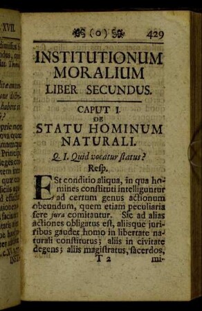Institutionum moralium Liber secundus.