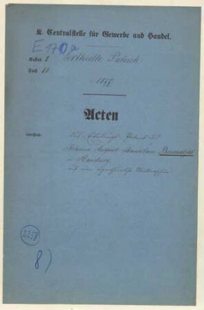 Patent des Johann August Stanislaus Biernatzki in Hamburg auf eine eigentümliche Strickmaschine