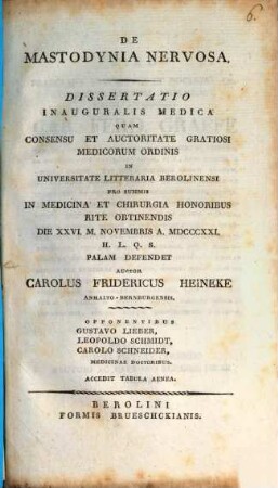 De mastodynia nervosa : Diss. inaug. med.