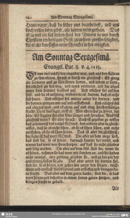 Am Sonntag Sexagesimä. Evangel. Luc. 8. v. 4-15