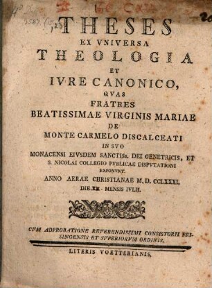 Theses ex universa theologia et iure canoncio