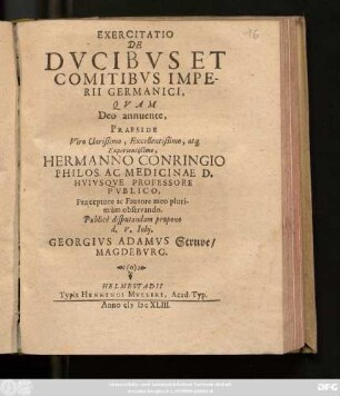 Exercitatio De Ducibus Et Comitibus Imperii Germanici