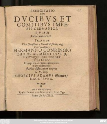 Exercitatio De Ducibus Et Comitibus Imperii Germanici