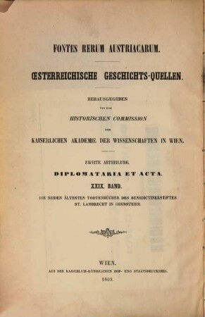 Die beiden ältesten Todtenbücher des Benedictinerstiftes Sankt Lambrecht in Obersteier