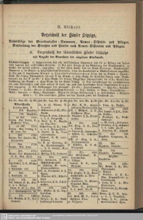 II. Abschnitt. Verzeichnis der Häuser Leipzigs
