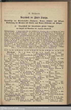 II. Abschnitt. Verzeichnis der Häuser Leipzigs