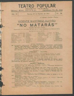 3.1919=Nr. 94: "No matarás" : drama en dos actos