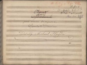 Cantate Domino laeta, V (3), Coro, orch, org, MH 142, e-Moll - BSB Mus.ms. 4328#Beibd.1 : [title page:] Graduale [crossed out by Schafhäutl and corrected in "Chorus // (Offertorium)"] // pro omni tempore // Cantate Domino // Del Sig: Michael Haÿdn