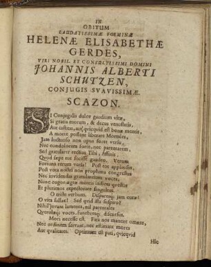 In Obitum Laudatissimæ Foeminæ [...]