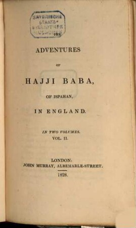 The Adventures of Hajji Baba, of Ispahan, in England, 2