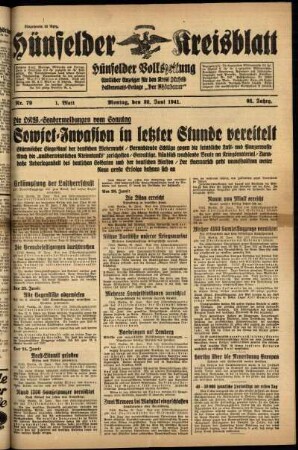 Erste Ausgabe vom Montag, den 30. Juni 1941.