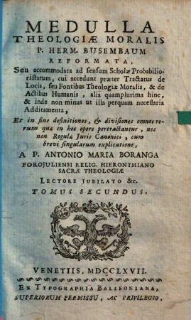 Medulla theologiae moralis, 2