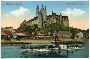 Meißen. Burgberg, Elbe mit Dampfer Kronprinz