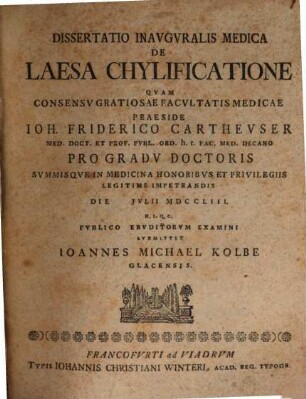 Diss. inaug. med. de laesa chylificatione
