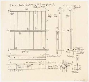 Wohnhaus Böhmer, Heidelberg: Fenstergitter: Grundriss, Ansicht, Schnitte 1:10