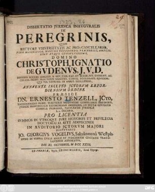 Dissertatio Jvridica Inavgvralis De Peregrinis